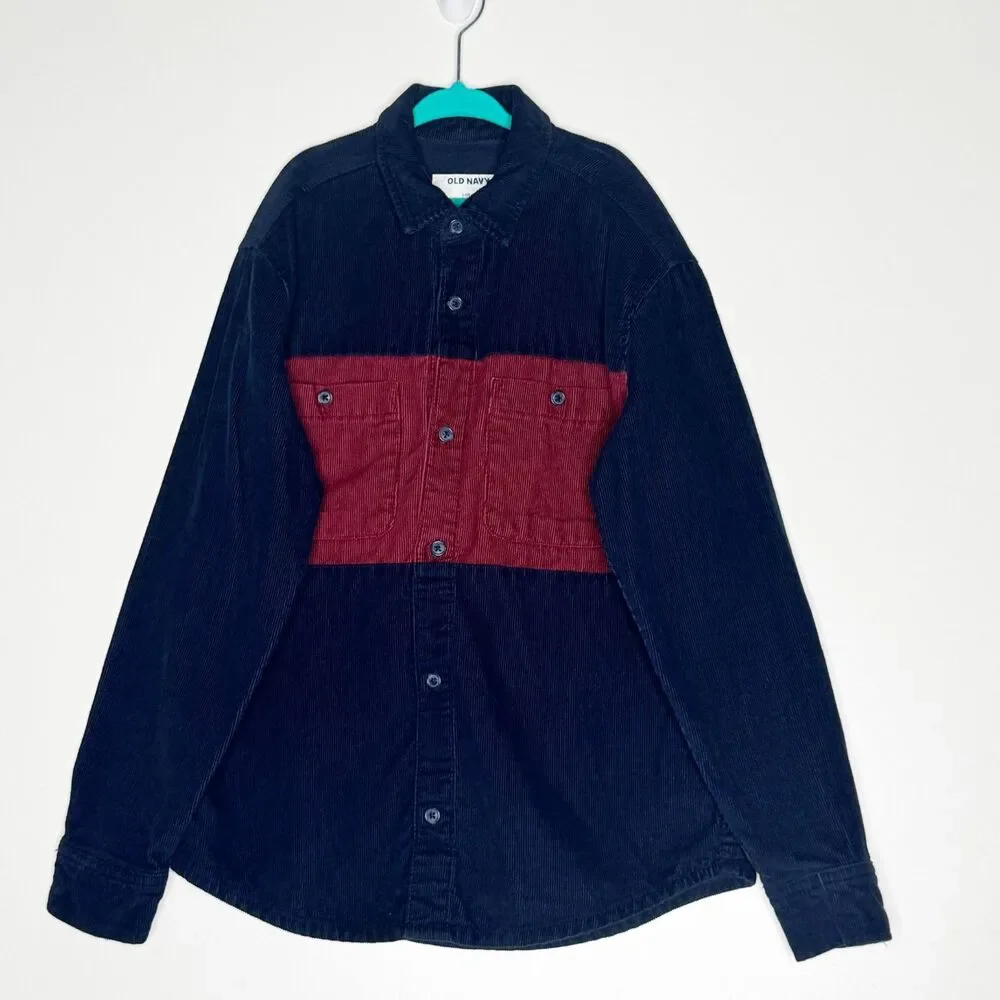 Old Navy 2024 Long-Sleeve Color Block Corduroy Shirt Boys Size 10-12 Large